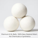 Premium Wool Dryer Balls - XL 6-Pack, 100% New Zealand Wool, Organic & Reusable, Natural Fabric Softener Alternative, Reduces Static, Wrinkles