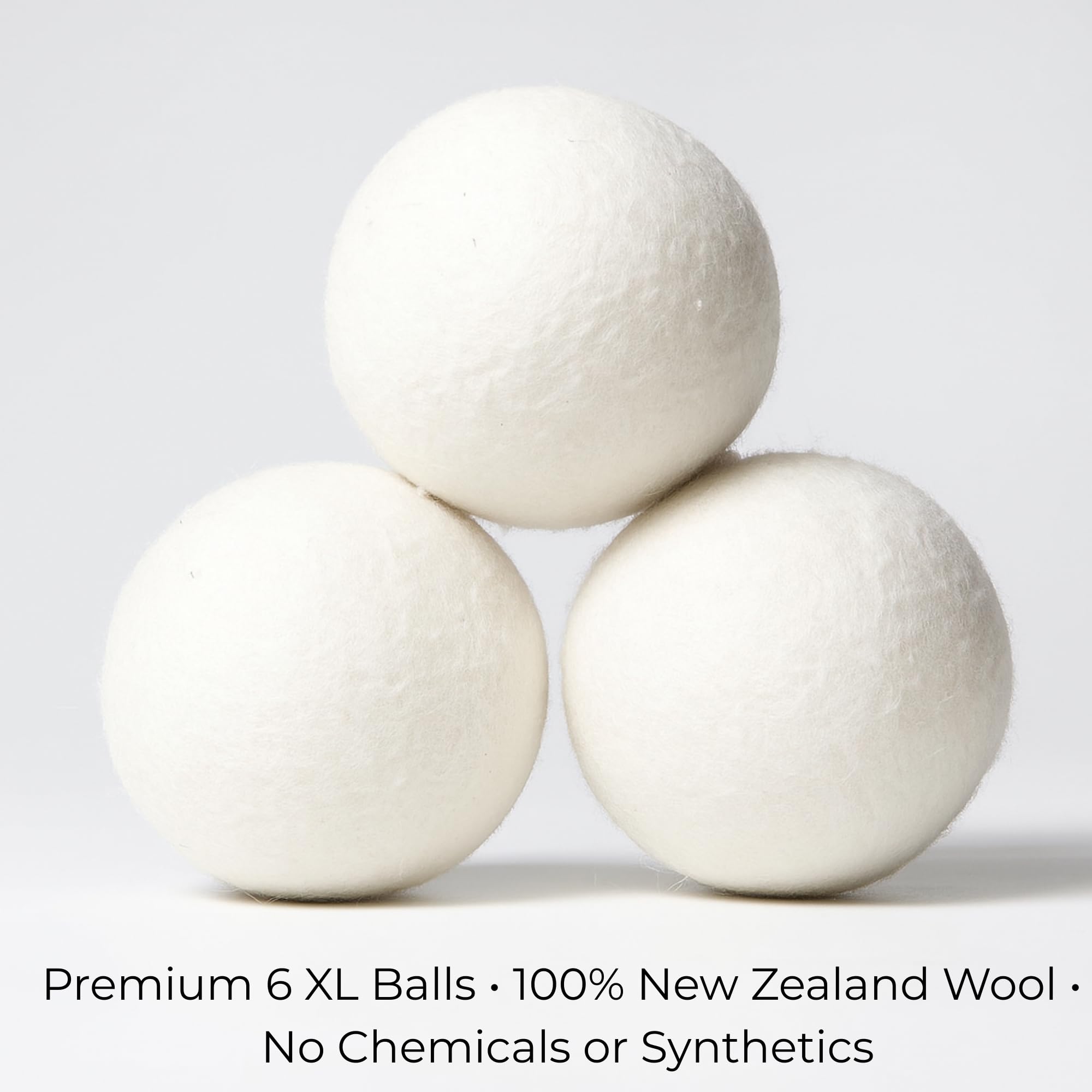 Premium Wool Dryer Balls - XL 6-Pack, 100% New Zealand Wool, Organic & Reusable, Natural Fabric Softener Alternative, Reduces Static, Wrinkles