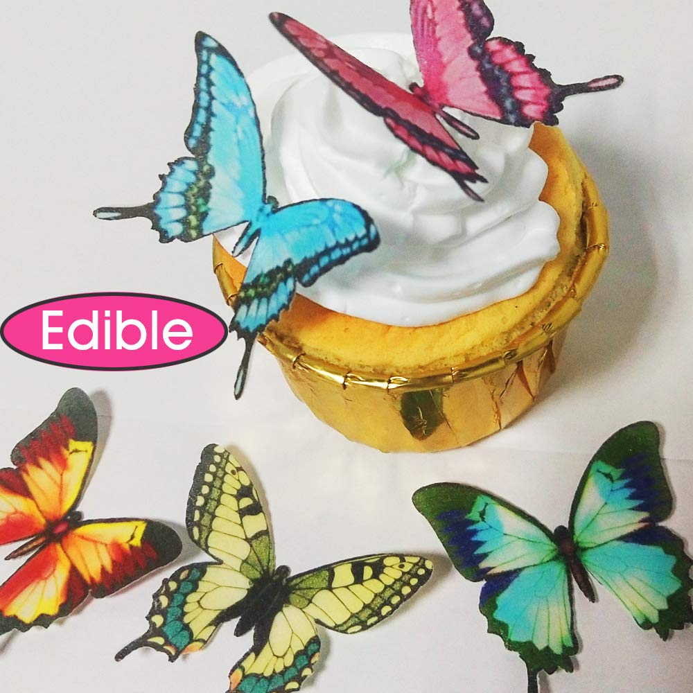 2" Edible Wafer Paper Big Colorful Butterflies for Cake / Cupcake Set of 24 Piece (colorful)