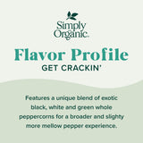Simply Organic Whole Pepper Grinder, 3 Ounce Bottle, Blend of Black, White and Green Peppercorn for Complex Flavor