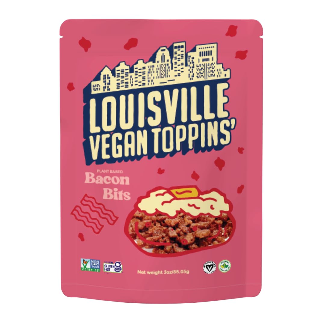 Louisville Vegan Jerky - Toppins’ Bacon Bits, Vegetarian and Vegan Meat - Non-GMO Soy Protein, Gluten-Free High Protein Vegan Snacks