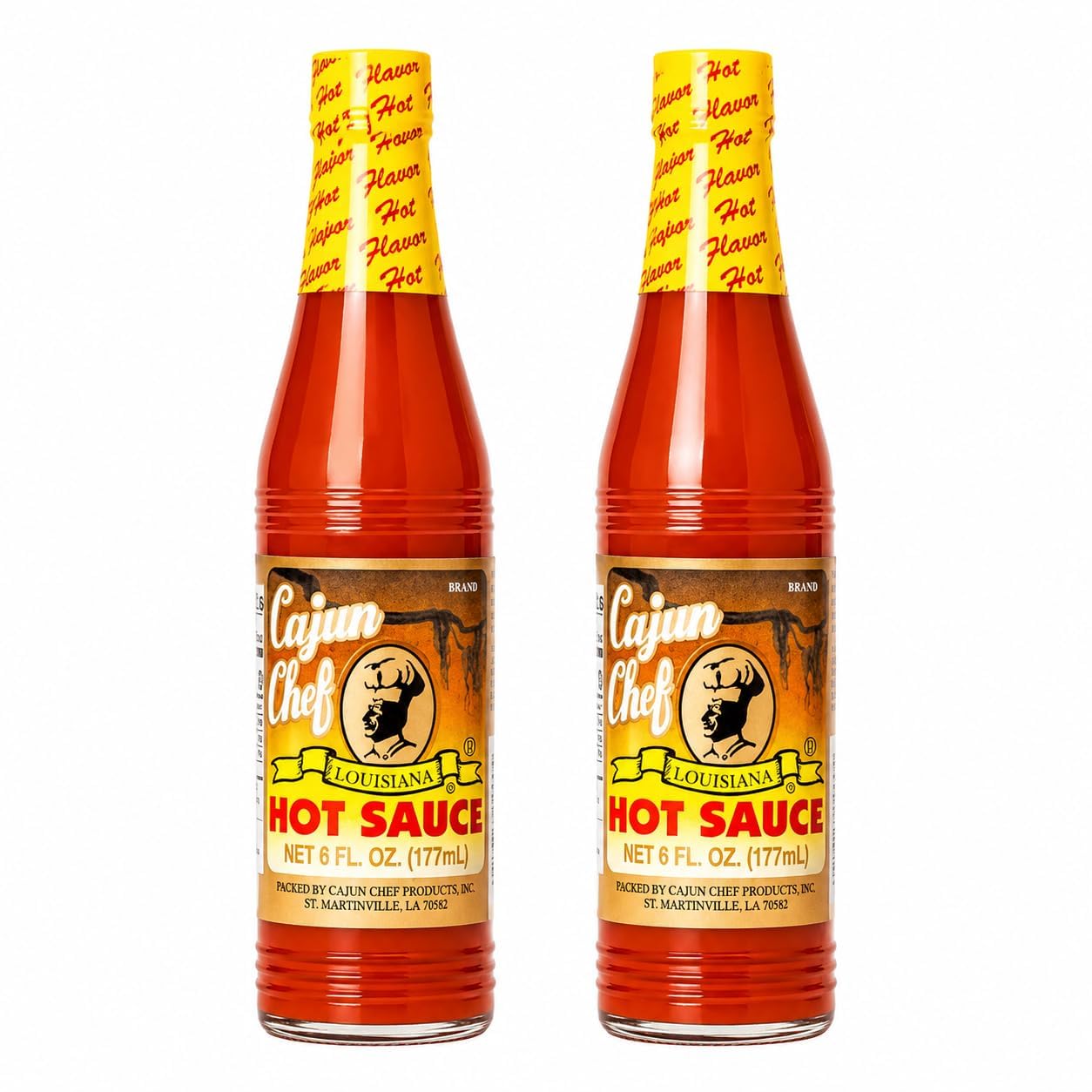 Cajun Chef Louisiana Hot Sauce 6 oz (Pack of 2) - Cajun Cayenne Pepper Sauce with Mild Heat, Louisiana Style Hot Sauce for Gumbo, Seafood, Soups