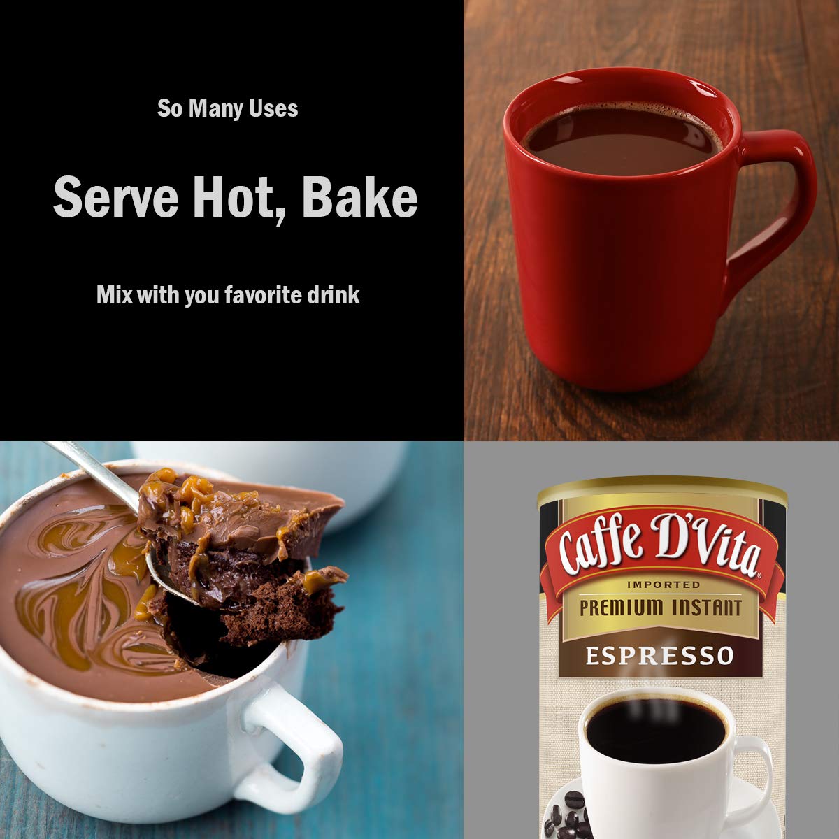 Caffe D'Vita Espresso Coffee - Instant Espresso Coffee Powder, Ground Espresso Beans, Keto, Gluten Free, No Cholesterol, No Trans Fat, Kosher-Dairy