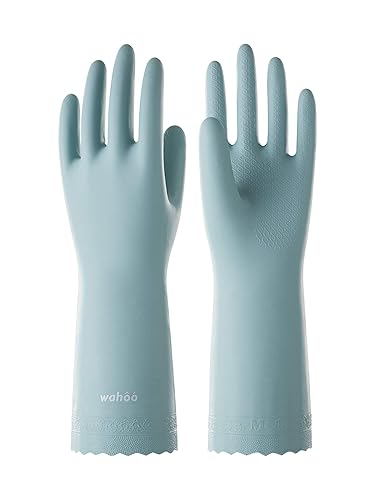 LANON Protection wahoo Skin-Friendly Dishwashing Cleaning Gloves, Dishwashing Kitchen Gloves with Cotton Flocked Liner, Non-Slip, Surf Spray, Large