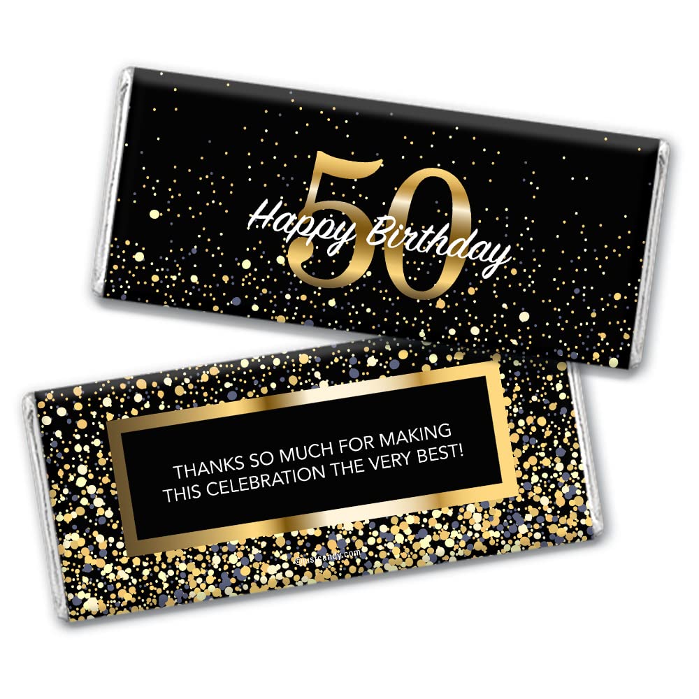 24ct 50th Birthday Party Favors Custom Wrappers for Chocolate Bars (24 Count) - Candy Not Included