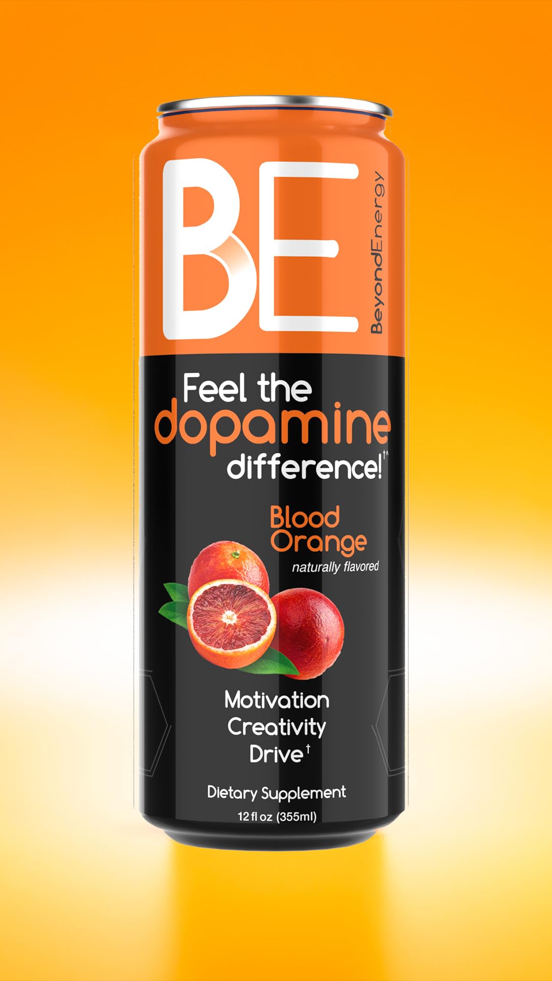 Beyond Energy - 12 Pack - Blood Orange Herbal Energy Drink, Naturally Sourced L-Dopa with Mucuna Pruriens, Aminos, Antioxidants, 200mg Caffeine