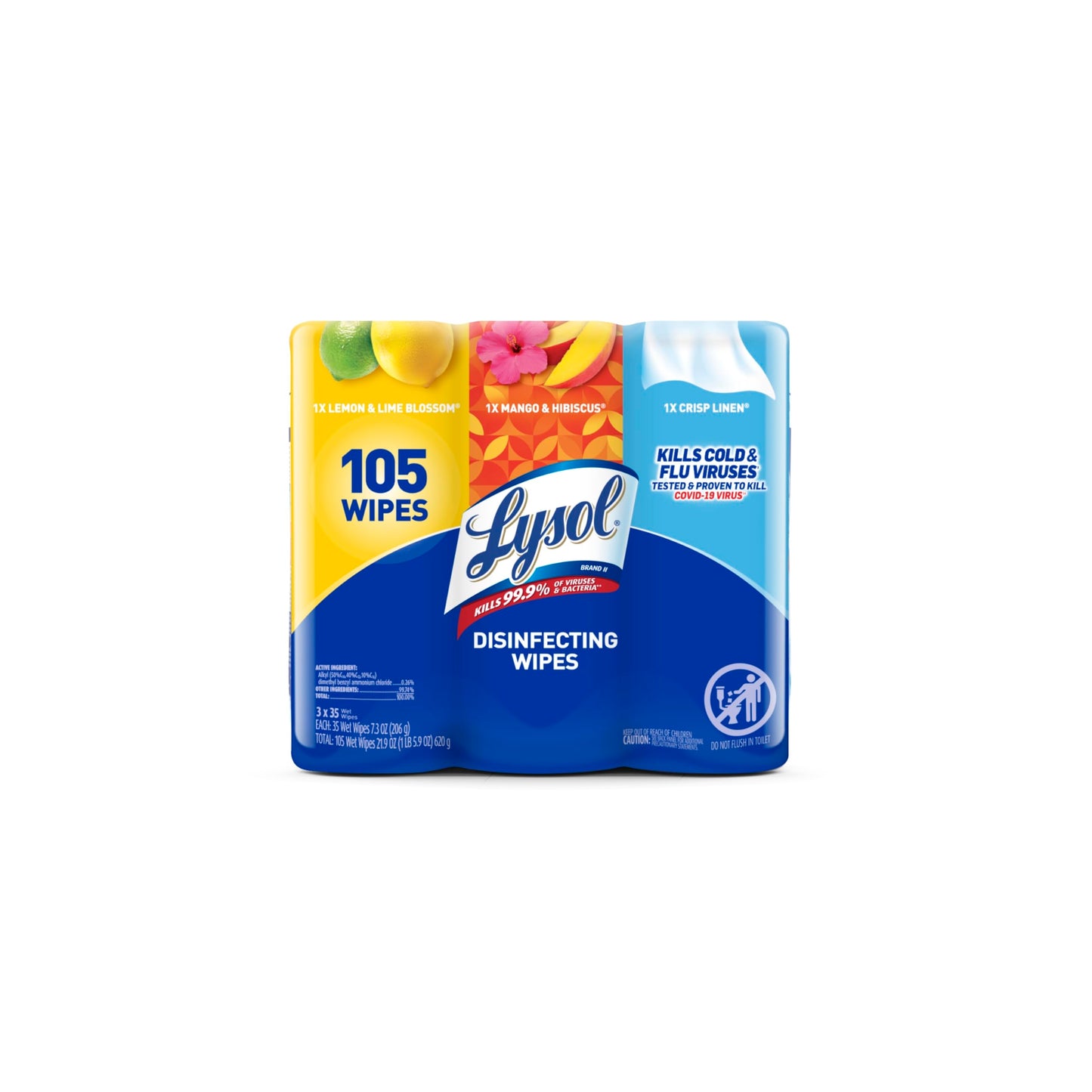 LYSOL® Disinfecting Wipes - (1 Lemon + 1 Mango & Hibiscus + 1 Crisp Linen) 4/(3x35) ct.