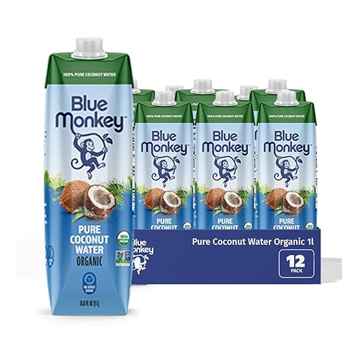 Blue Monkey Organic Coconut Water - 100% Pure Coconut Water from Vietnam - No Sugar Added - USDA Organic, Non-GMO, Kosher, Halal, Shelf Stable