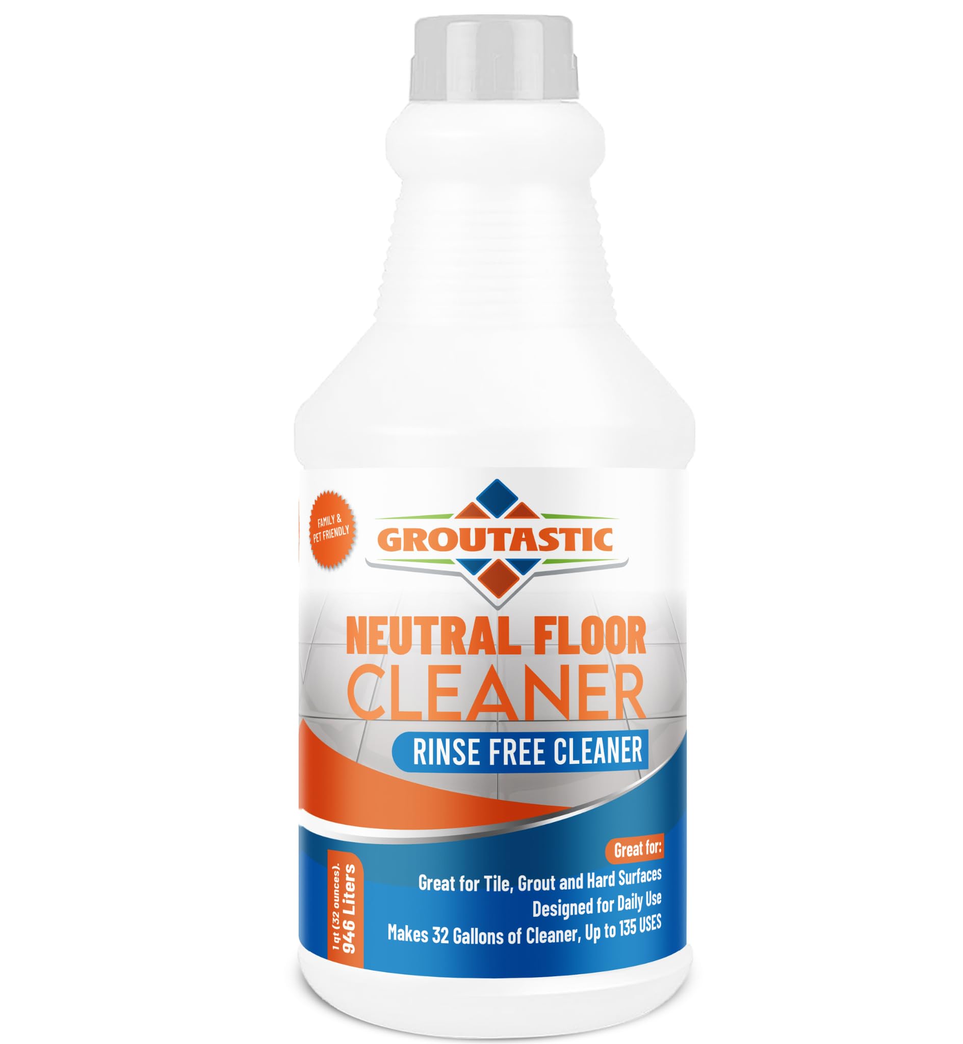 Groutastic pH Neutral Floor Cleaner - No Rinse Daily Mopping Solution for Tile, Stone, Marble & Hardwood - Streak-Free, Residue-Free, Professional