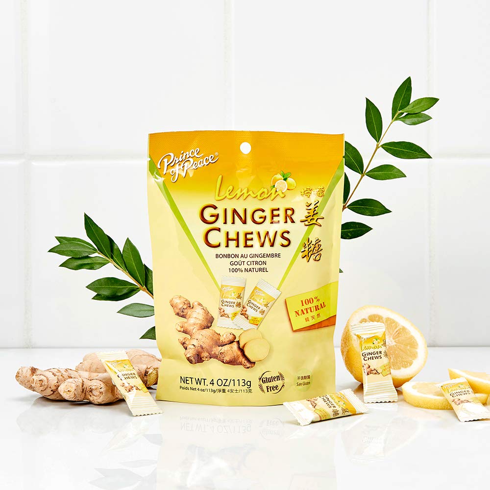 Prince of Peace Lemon Flavored Ginger Candy Chews, Natural, Gluten Free, 4 Ounces (Pack of 12)