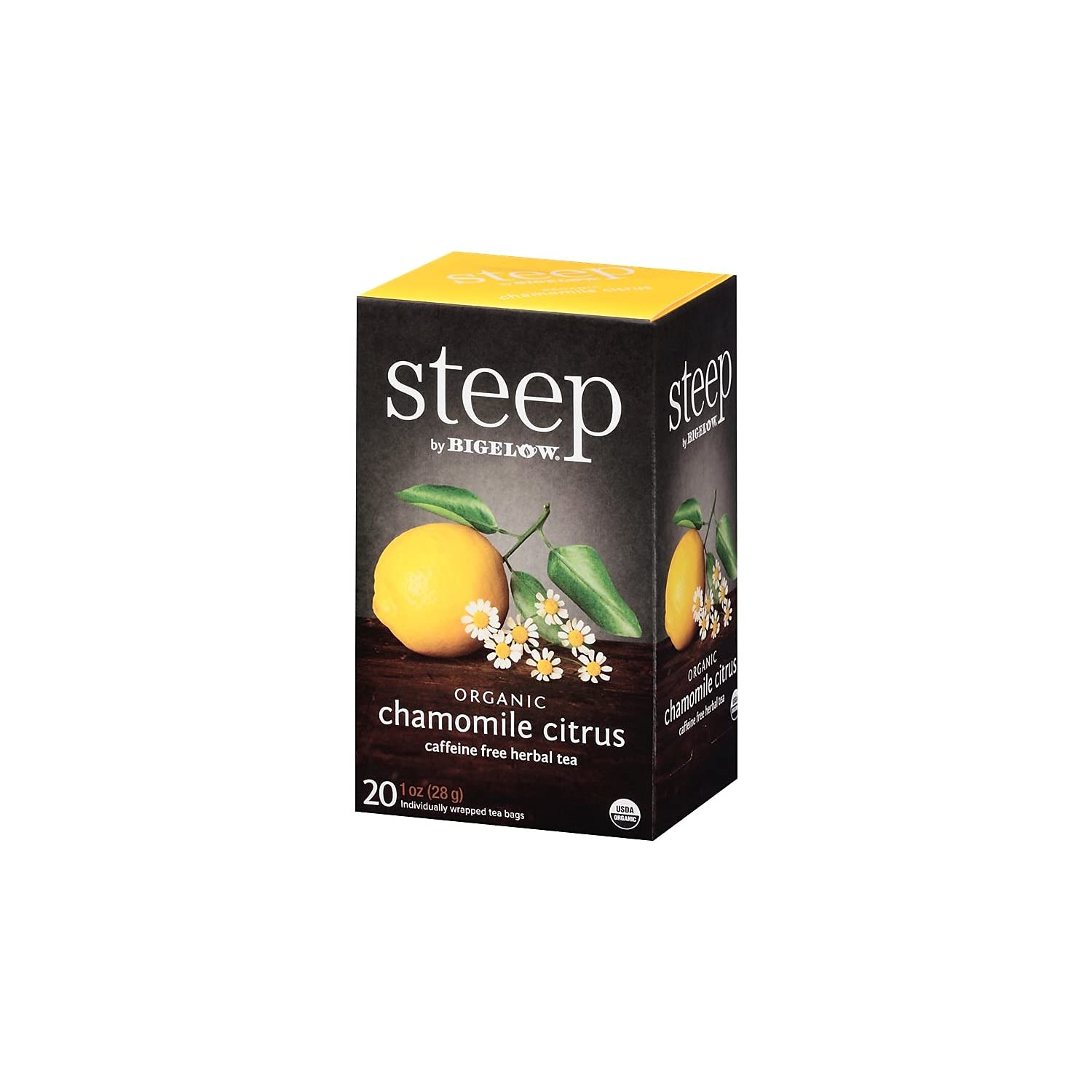 steep Organic Chamomile Citrus Herbal 20 Count Box, Certified Organic, Gluten-Free, Kosher Tea in Foil-Wrapped Bags