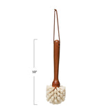 Beech Wood Dish Brush w Leather Strap, Dark Brown