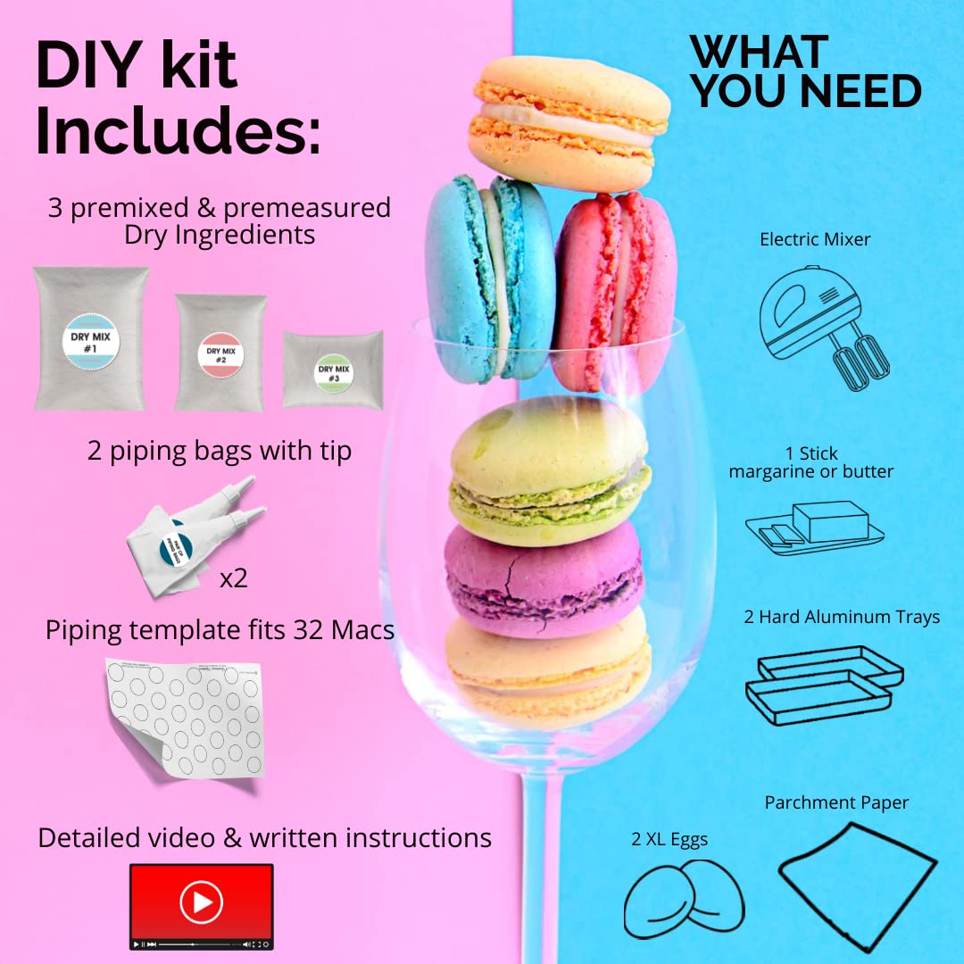 Macalicious Macaron Baking Mix - DIY Bake Your Own French Macarons Kit -Includes All Dry Ingredients, Pastry Bags with Piping Tip, Template, and Detailed Instructions - Great activity for Kids & Adults
