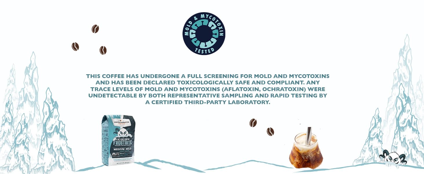 Fresh Roasted Coffee, Organic Frostbite Cold Brew Coarse Ground Coffee, Medium Roast, USDA Organic, 3rd Party Tested for Mold, Mycotoxin & Pesticides