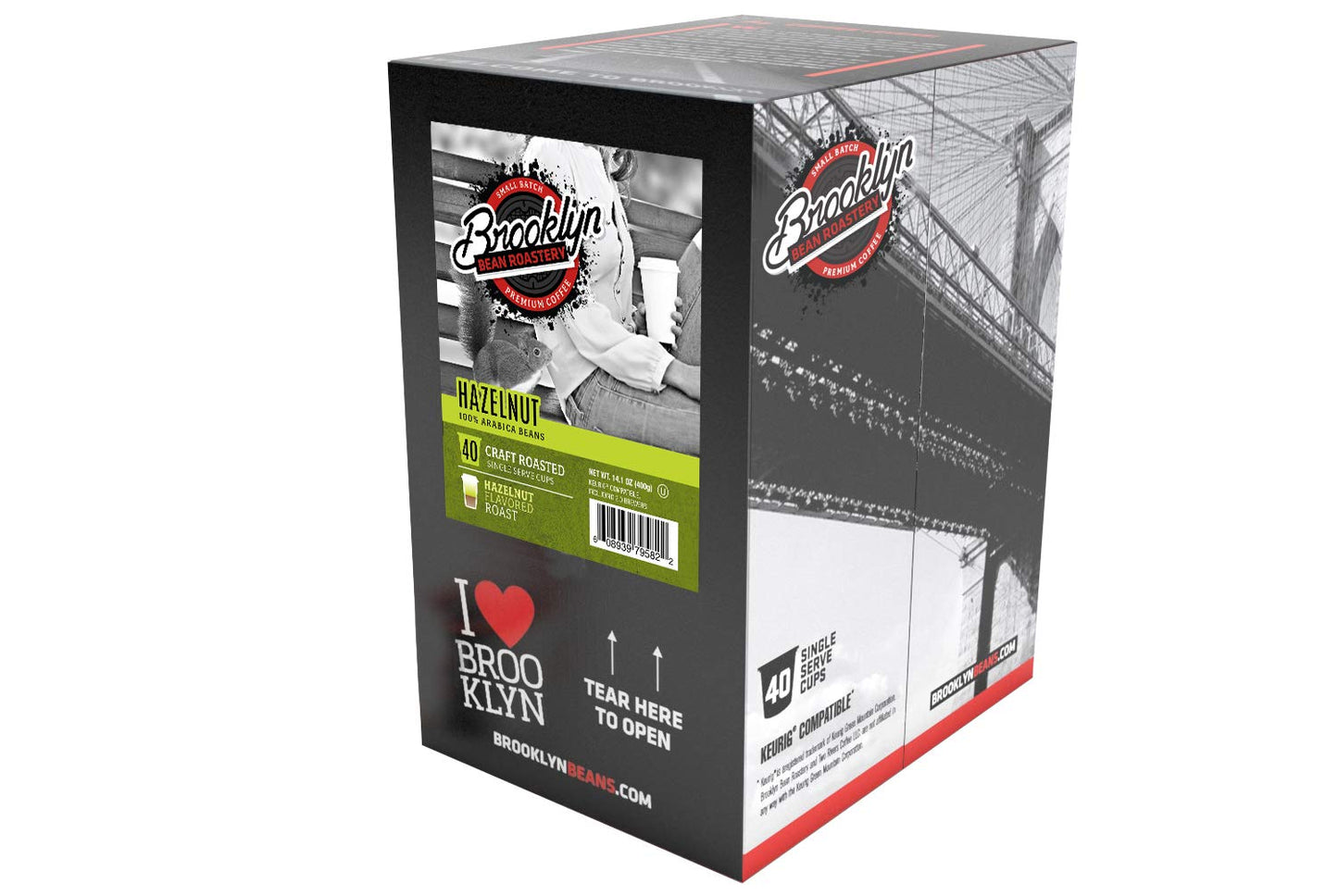 Brooklyn Beans Hazelnut Gourmet Coffee Pods - Compatible with Keurig K Cup Brewers Including 2.0 Machines, 40 Count, Rich and Nutty Hazelnut Flavored