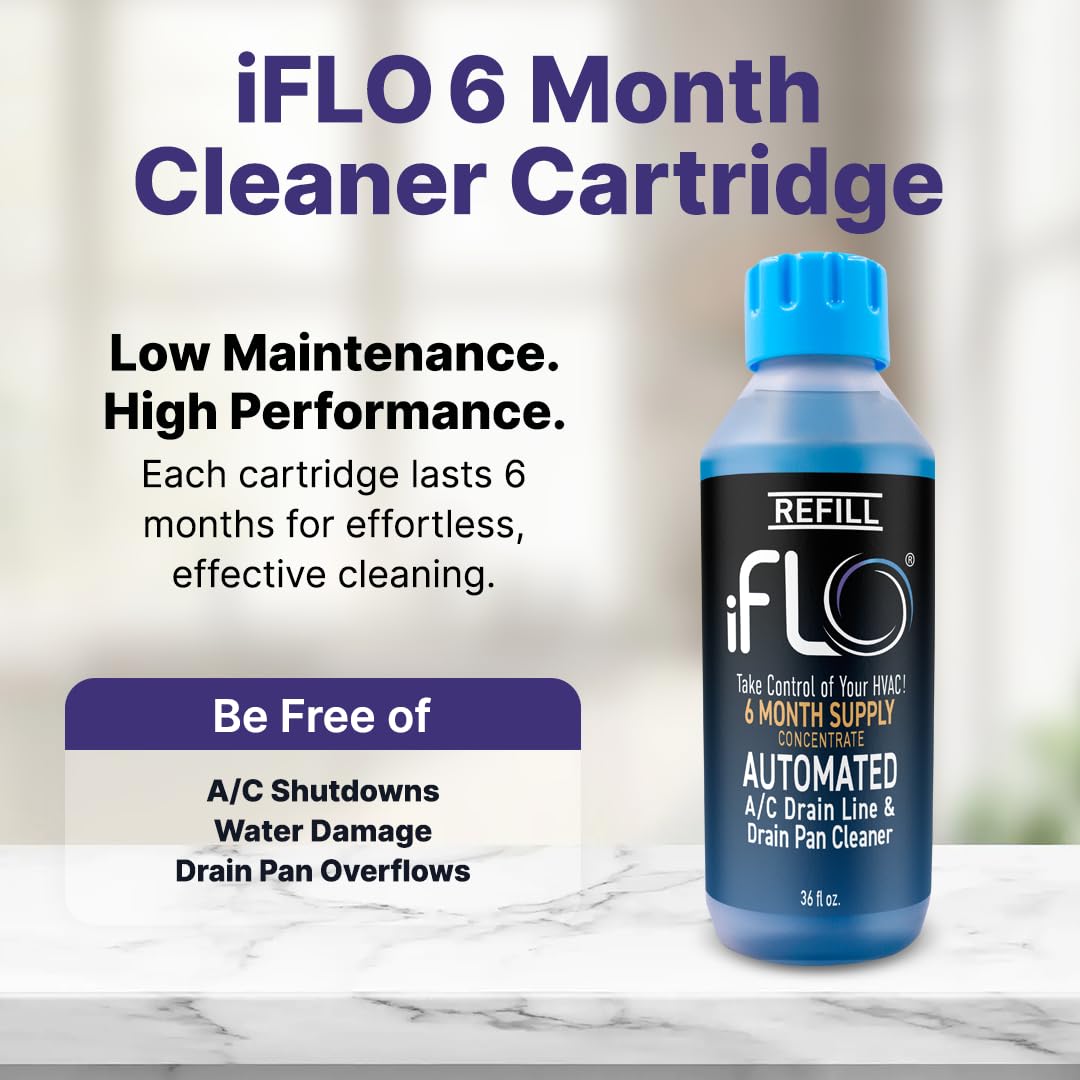 iFLO® Smart A/C Drain Line Cleaner and Drain Pan Cleaner Cartridge Concentrate, Fast-Acting, Long-Lasting HVAC System Solution for Tough Clogs