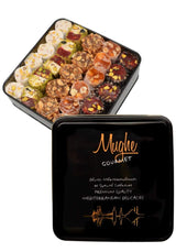 Mughe Gourmet Luxury Sultan Pistachio Turkish Delight Candy Elegant Gift Tin Box - Lokum Delights Orange, Hazelnut, Almonds - 2.2lb/1000g/54pc