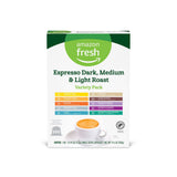 Amazon Fresh Espresso Dark, Medium & Light Roast Aluminum Capsules, Variety Pack, Compatible with Nespresso Original Brewers, 100 Count (10 Packs