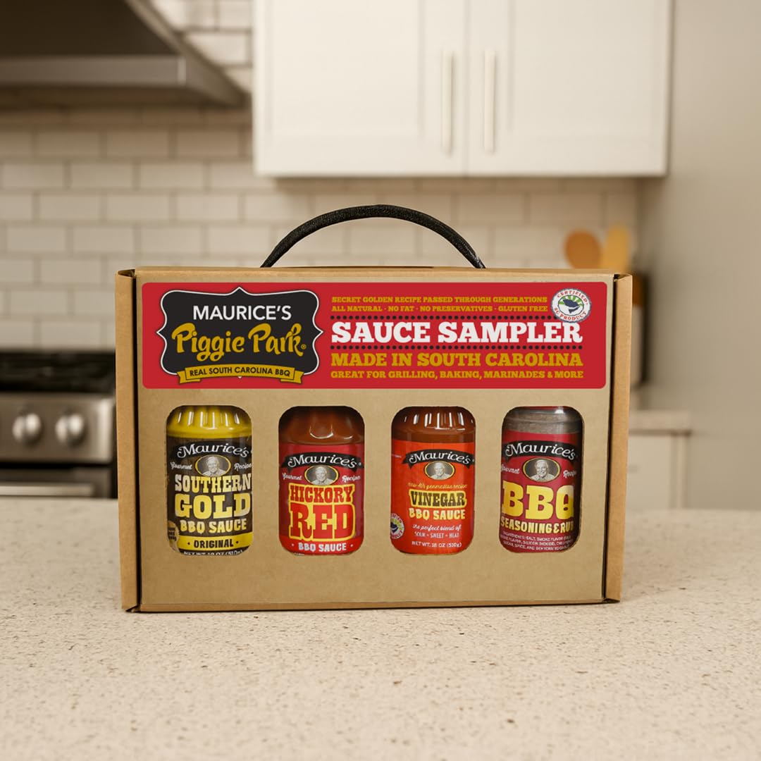 Maurice's Barbeque Grill Variety Set - Southern Gold® BBQ Sauce, Barbeque Seasoning & Rub, Vinegar BBQ Sauce & Hickory Red Barbecue