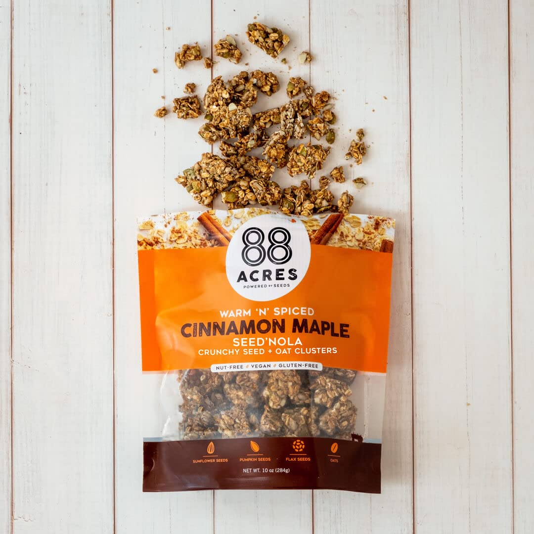 88 Acres Seed Granola | Gluten Free, Nut Free, Non GMO, School Safe, Healthy Vegan Breakfast Cereal | 1 Pack (Cinnamon Maple)