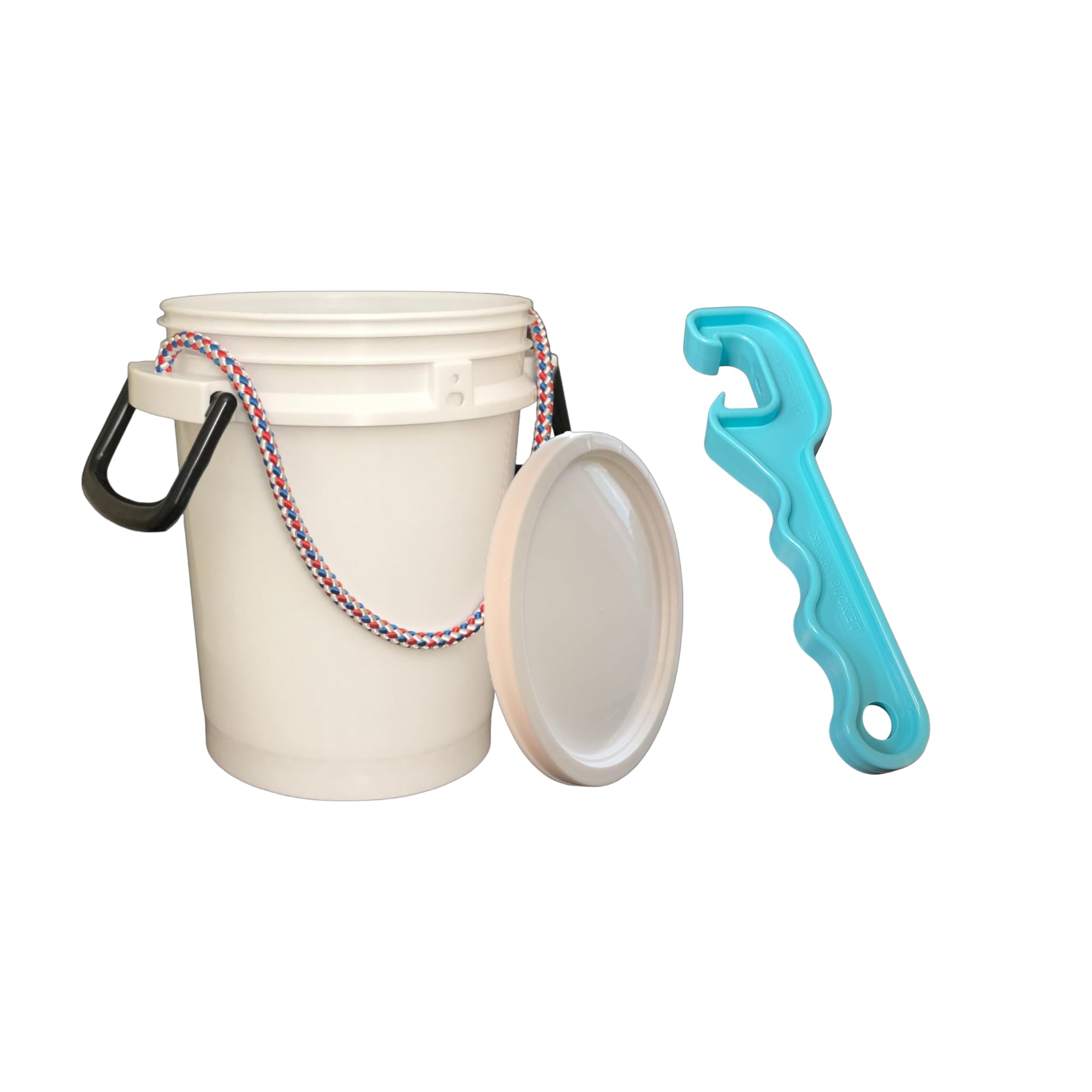 Ismart 5-Gallon Bucket with Rope Handle & Dual Side Handles - Includes Lid & Opener | Heavy-Duty, Multi-Use Storage Container (White)