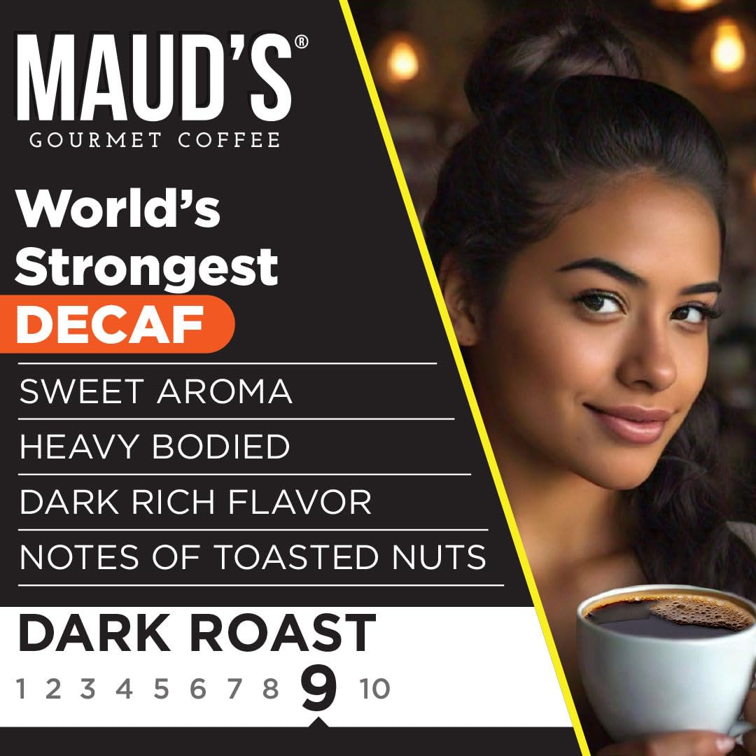 Maud's World's Strongest Decaf Coffee Pods, 100 ct, Decaffeinated Dark Roast Coffee in Single Serve Pods - 100% Arabica Coffee, Compatible with Keurig