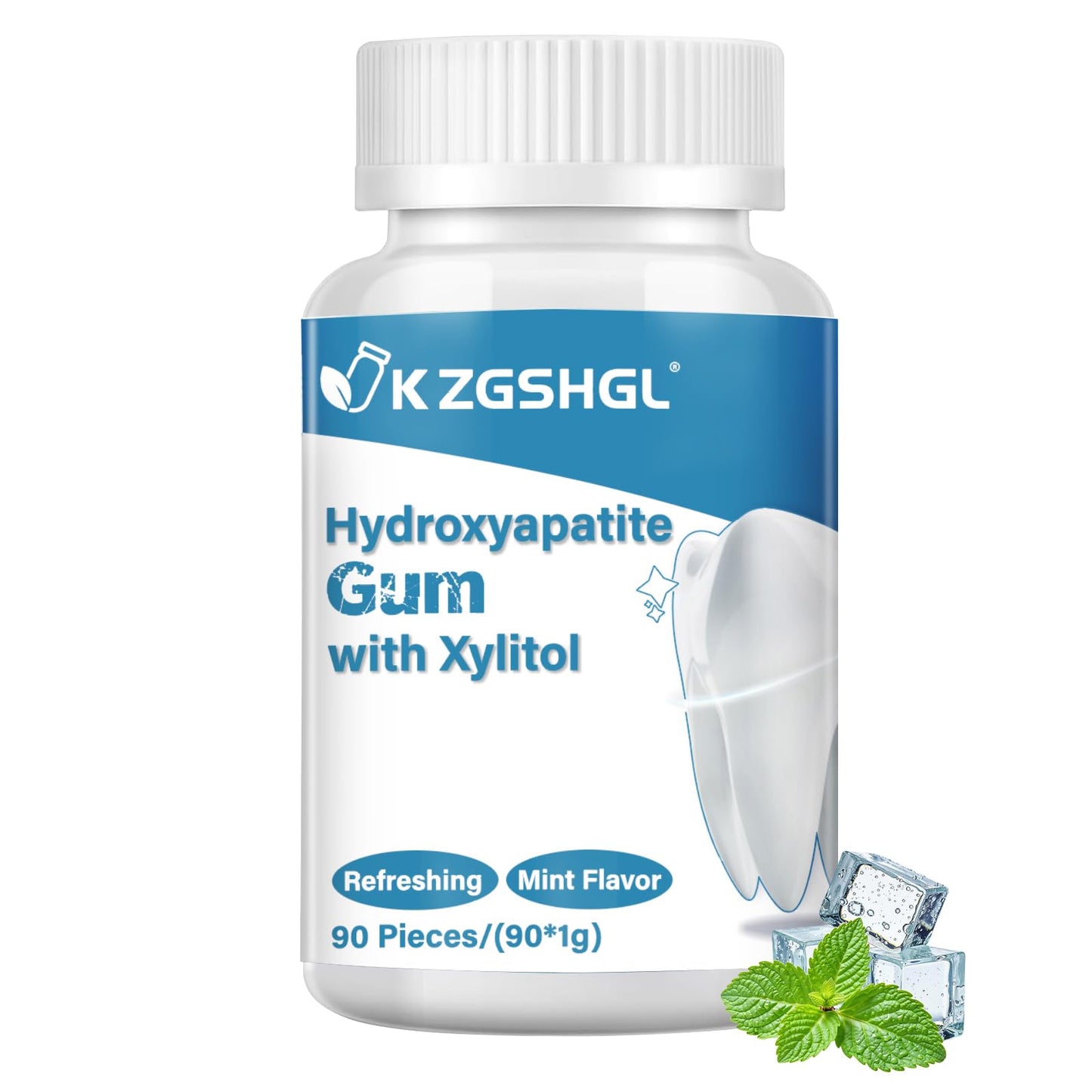 Remineralizing Gum with Nano-Hydroxyapatite & Xylitol, 90 Pieces, Good for Teeth Remineralization, Sugar-Free Mint Chewing Gum with Xylitol, Two pills