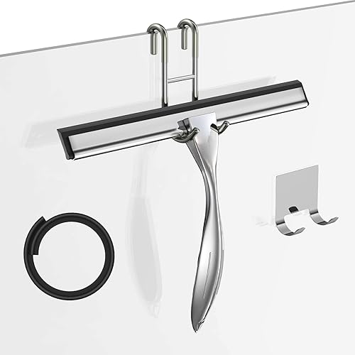 Shower Squeegee Set, 10-Inch Stainless Steel Squeegee for Bathroom, Shower Doors, Mirrors, Tiles, and Car Windows - 100% Streak Free, Includes Shower