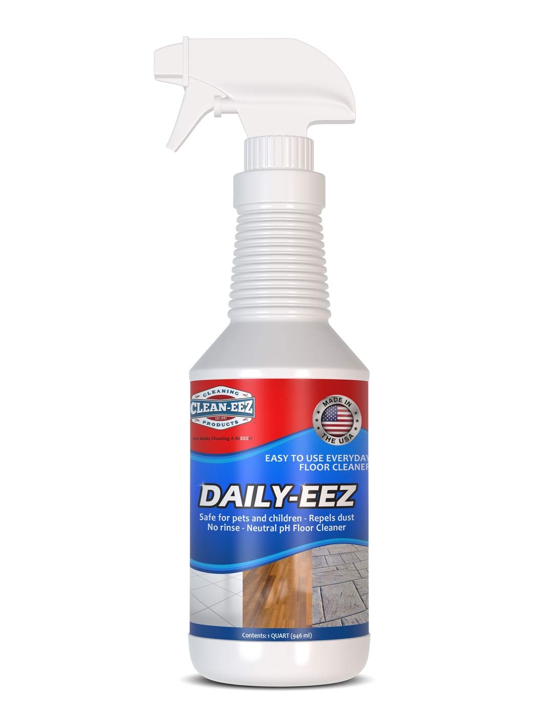 Daily Wood, Laminate, Tile, Stone Floor Cleaner from Clean-eez Streak Free Maintenance Cleaner Spray. Removes Footprints, Dirt, Spills, Repels Dust