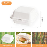Disposable Burger Paper Clam Shell 100pcs 6" X 6" X 3" Takeaway Container with Flip Lid, Microwave/Frozen Food Grade sugarcane bagasse material