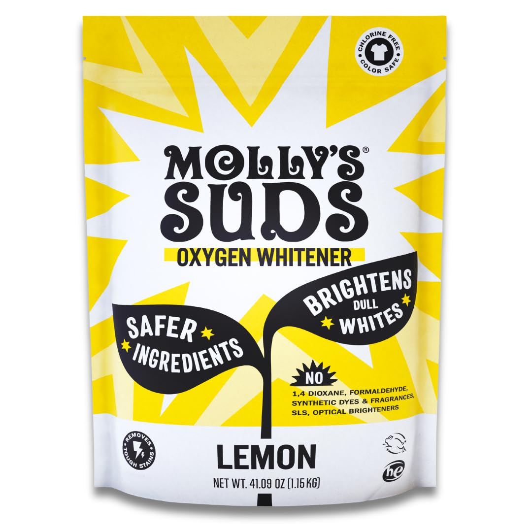 Molly's Suds Oxygen Whitener | Powerful Bleach Alternative, Chlorine Free & Color Safe | Brightens Whites and Removes Stains (Lemon Essential Oil