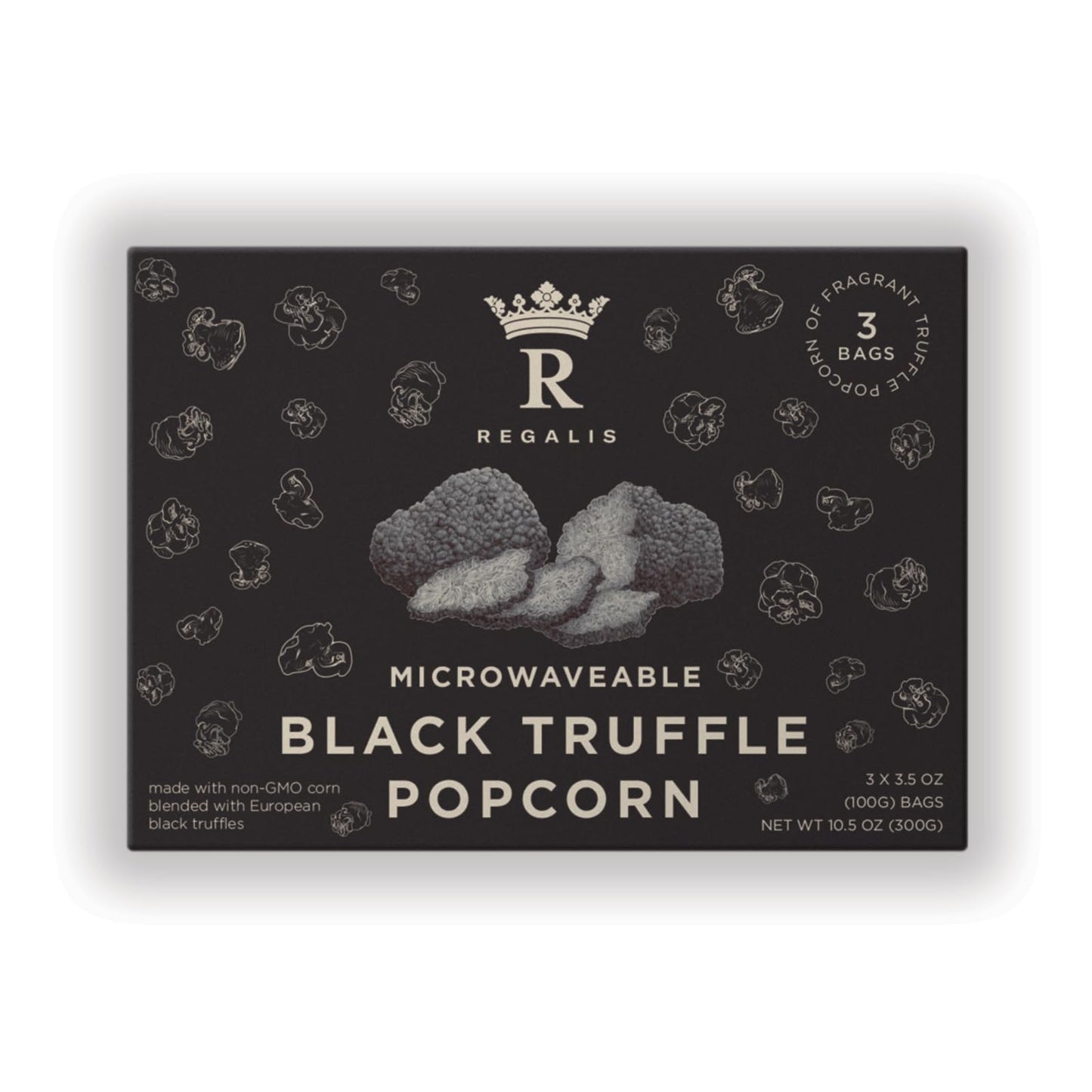 Regalis Microwavable Black Truffle Popcorn, Non-GMO Kernels, Real Black European Truffle, 3 Bags