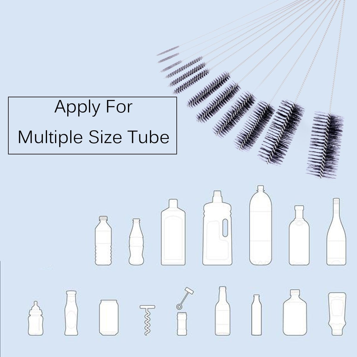 Eboot 10 Pcs 8.2 Inch Tube Cleaning Brushes Nylon Cleaner Brush Long Sink Drain Pipe Cleaning Brushes 10 Different Diameters for Bottle Straw Tumbler