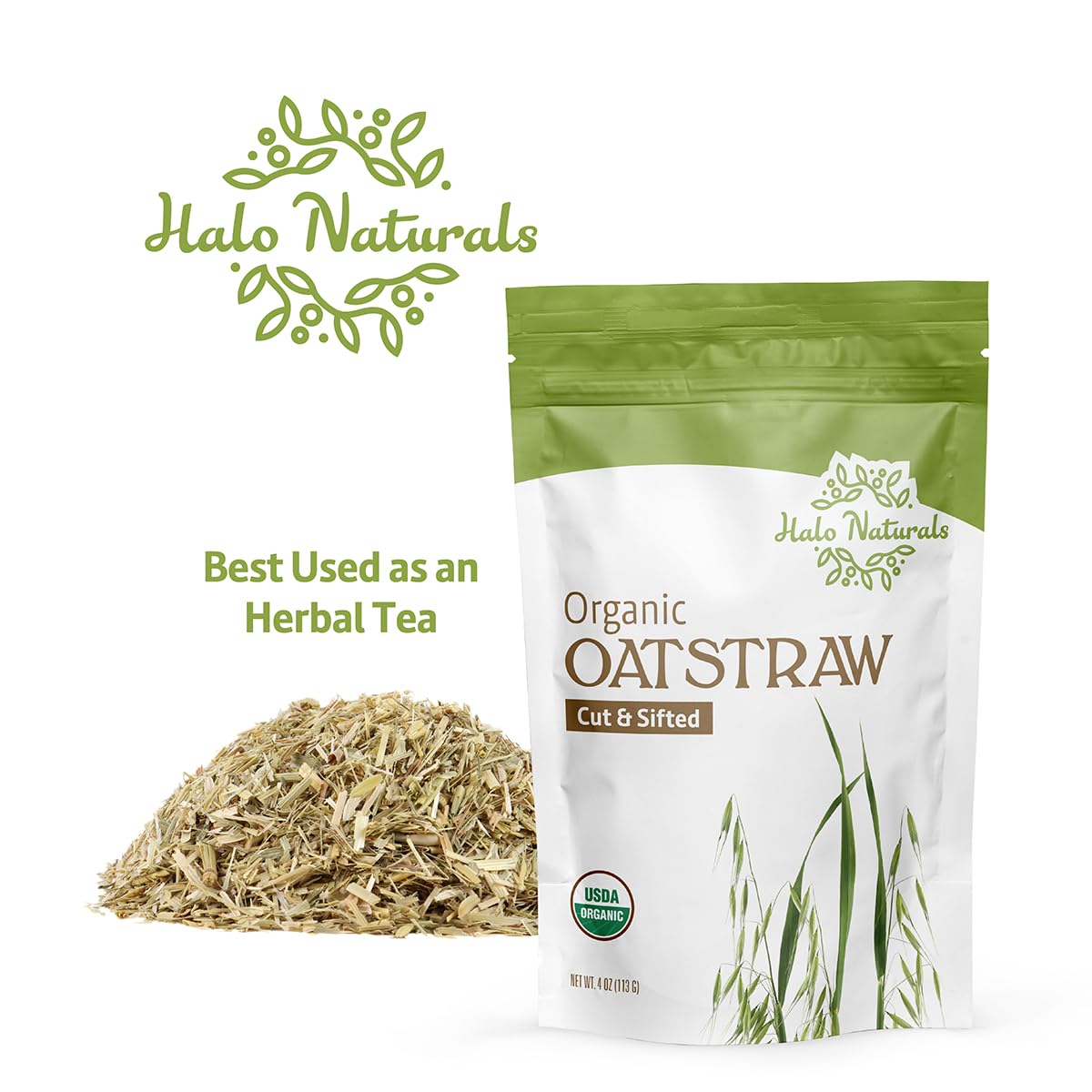 Halo Naturals Organic Oatstraw Cut & Sift, 4 Ounces, USDA Certified | Resealable Pouch| Packaged in The USA (Pack of 1)