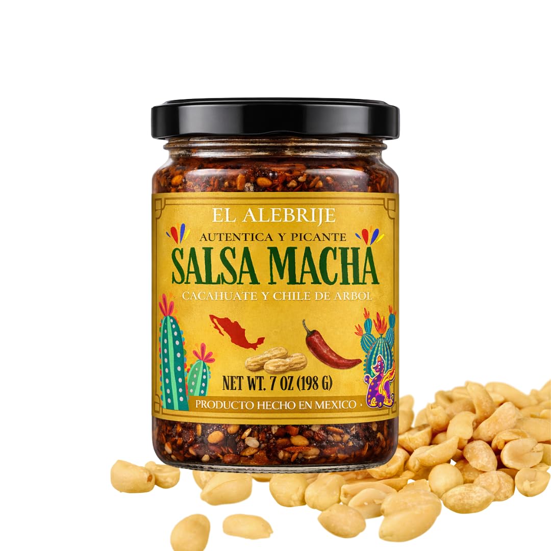 Alebrixes - Salsa Macha with Peanut - Authentic Mexican Chili Oil with Árbol Chili and Roasted Peanut - Hand Made Gourmet Salsa - Mexican Chili Crisp