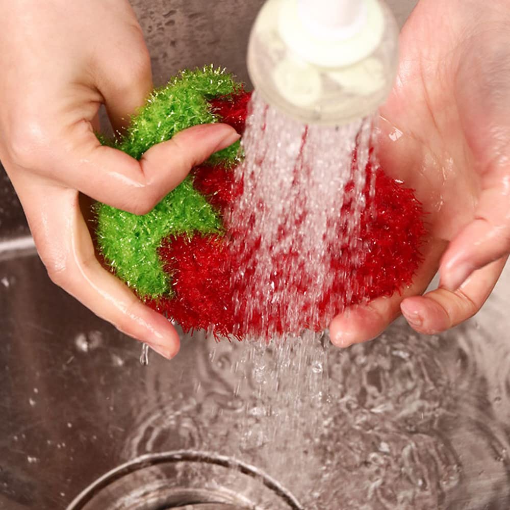 Strawberry Shape Acrylic Dish/Pot Scrubbers for Dish Washing, Cute Colorful Dish Sponge No Odor Kitchen Sponge Net Dish Cloths, 4 Pack