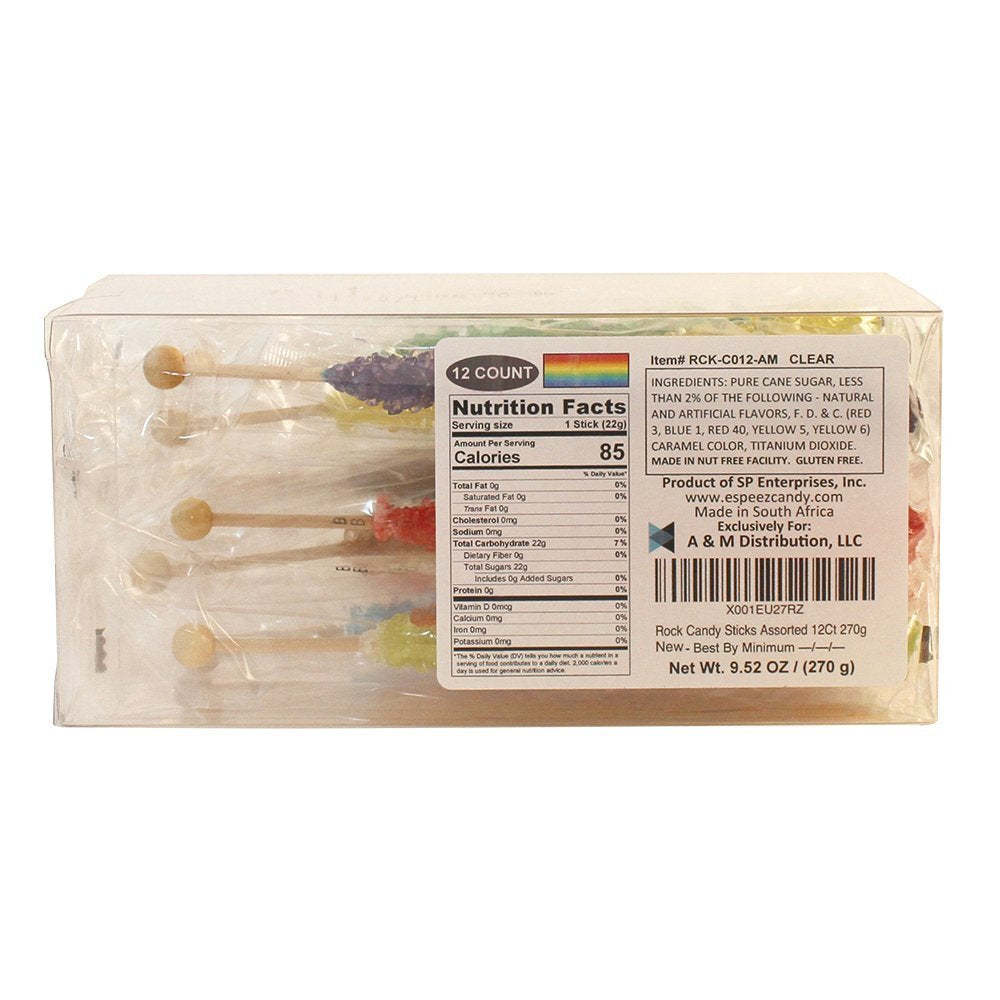 Extra Large Rock Candy Sticks: 12 Assorted Lollipop - Party Favors - Candy Buffet - Bulk Rock Candy Sticks for Birthdays, Weddings, Reception Candy