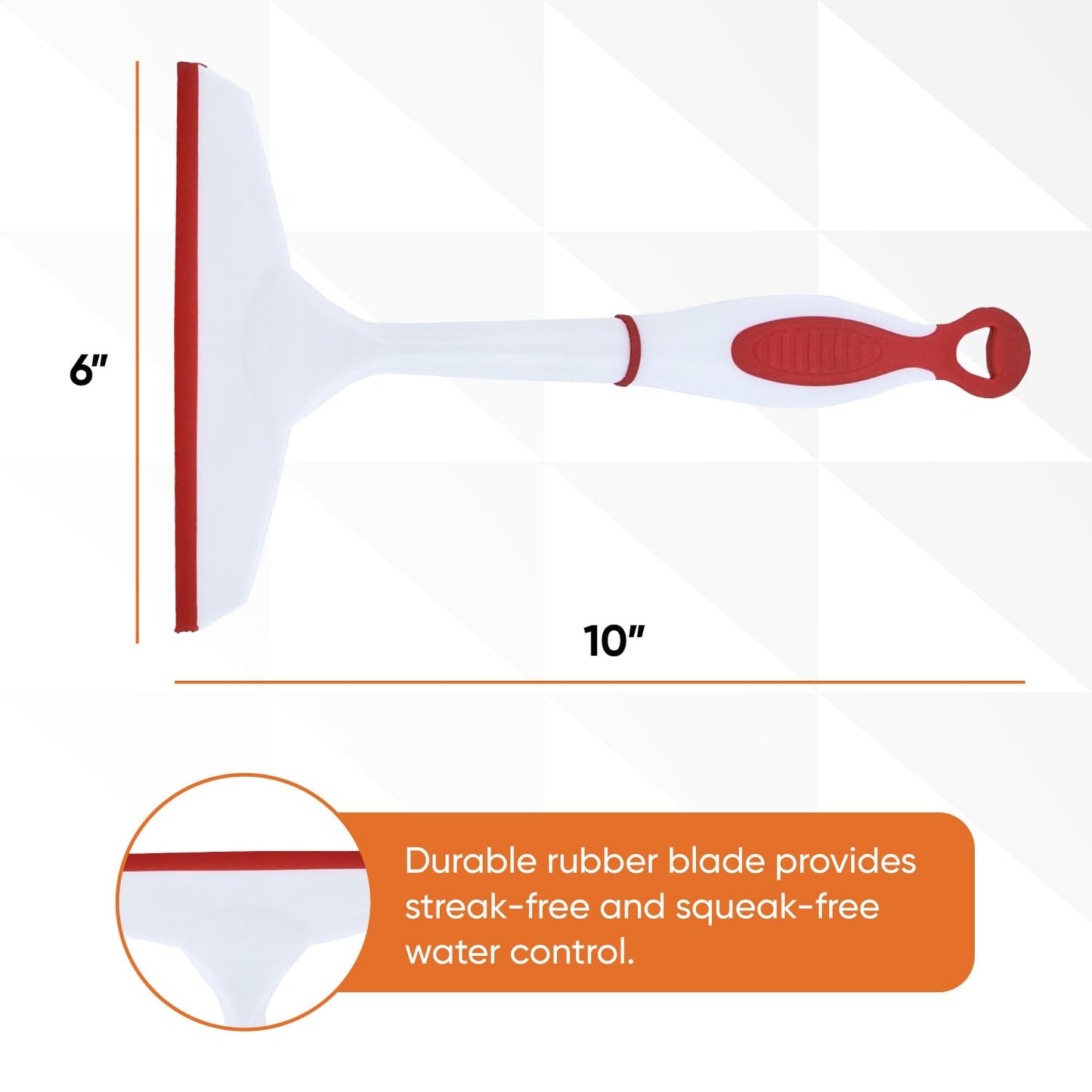 Superio 6” Window Squeegee with Grip Handle and Hanging Hook. (Red)