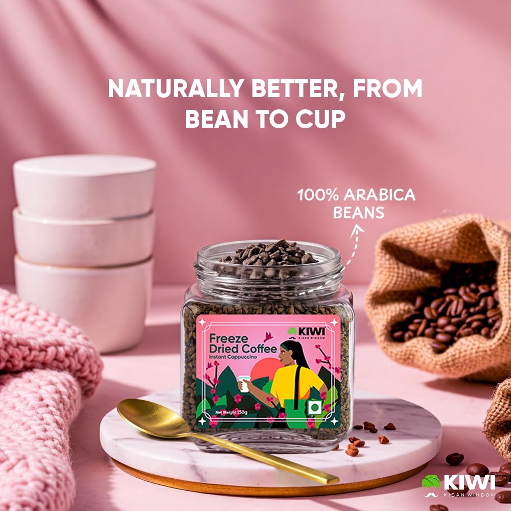 Kiwi Kisan Window Freeze Dried Instant Coffee, 150gm (80+ Cups) | 100% Arabica Beans | Bold & Rich Taste | No Chicory - No Preservatives | Perfect