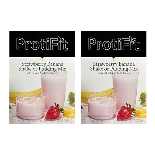 PROTIFIT - High Protein Strawberry Banana Pudding & Shake Mix 2 Pack, 15g Protein, Low Calorie, Low Fat, Low Carb, Aspartame Free, Idea Protein