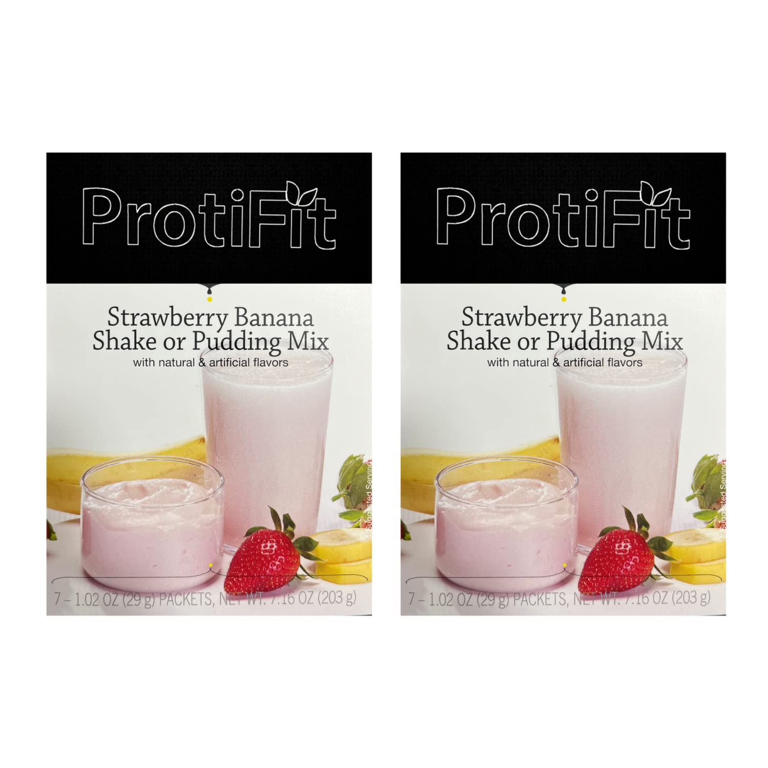 PROTIFIT - High Protein Strawberry Banana Pudding & Shake Mix 2 Pack, 15g Protein, Low Calorie, Low Fat, Low Carb, Aspartame Free, Idea Protein