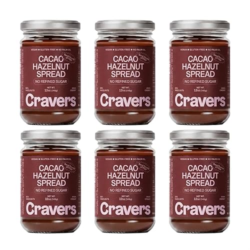 Cravers Cacao Hazelnut Spread - 80% Hazelnut - No Refined Sugar, Vegan, Palm Oil Free & Non-GMO, Creamy Chocolate Spread | 12 oz Jar | Plant Based