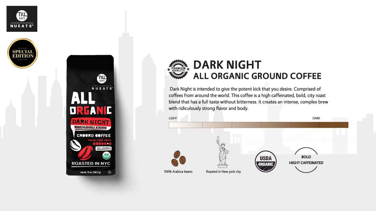 All Organic Ground Coffee, Roasted in NYC, 100% Arabica, Non-GMO, USDA organic coffee, very strong coffee [SPECIAL EDITION] Ridiculously strong, Dark