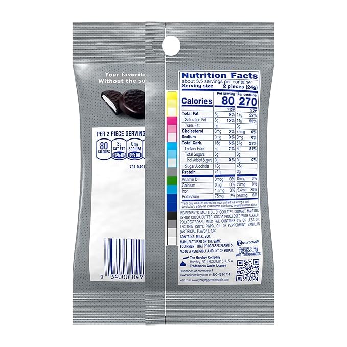 Zero Sugar Peppermint Patties, Sugar Free Chocolate Mint Candy, Keto Friendly, Low Carb, Individually Wrapped, 3 oz Bag