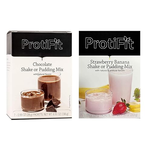 PROTIFIT - High Protein Chocolate & Strawberry Banana Pudding & Shake Mix 2 Pack, 15g Protein, Low Calorie, Low Fat, Low Carb, Aspartame Free, Idea