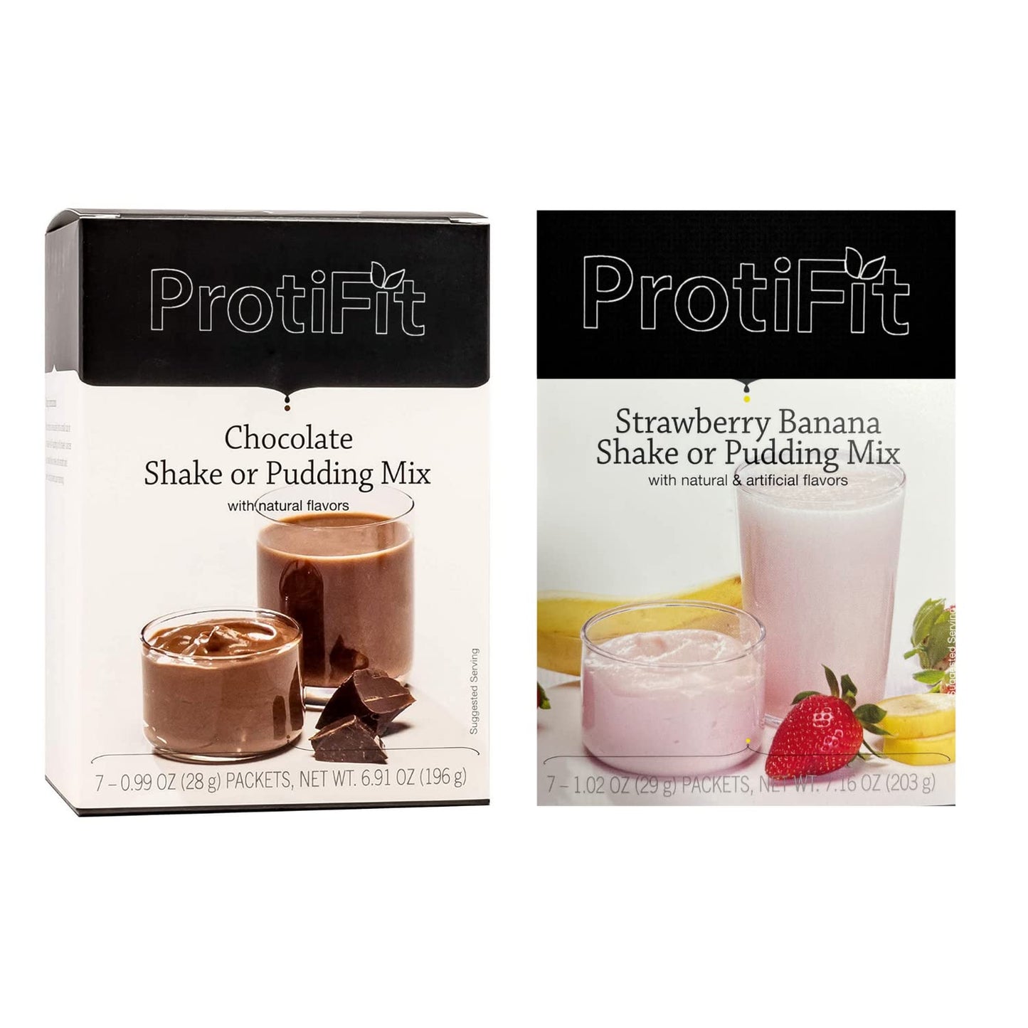 PROTIFIT - High Protein Chocolate & Strawberry Banana Pudding & Shake Mix 2 Pack, 15g Protein, Low Calorie, Low Fat, Low Carb, Aspartame Free, Idea