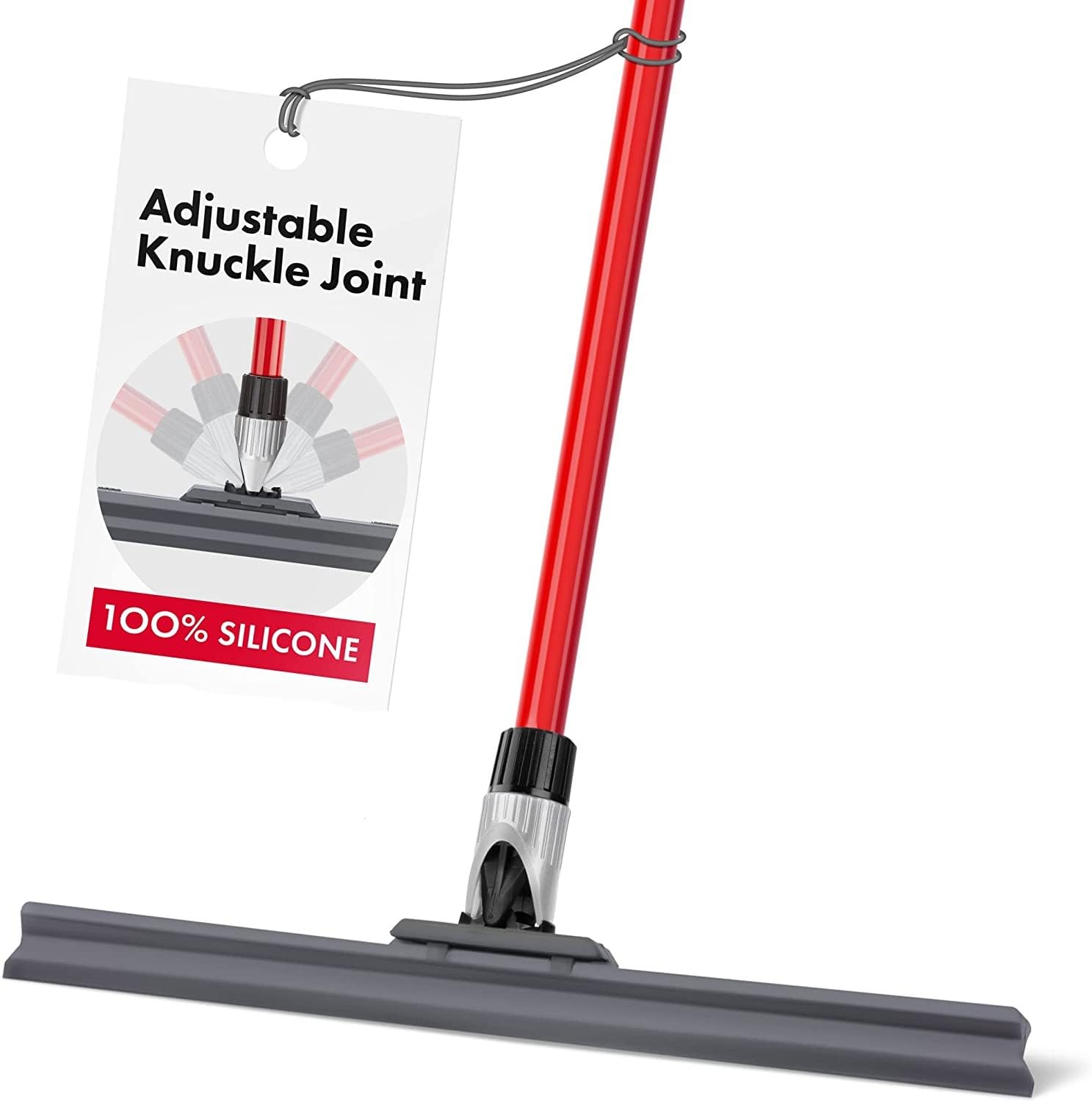 Heavy Duty Floor Squeegee for Concrete and Tile Floor - Silicone Squeegee Broom Floor Scrubber - Large Single Cast Rubber Blade Aluminum Long Handle