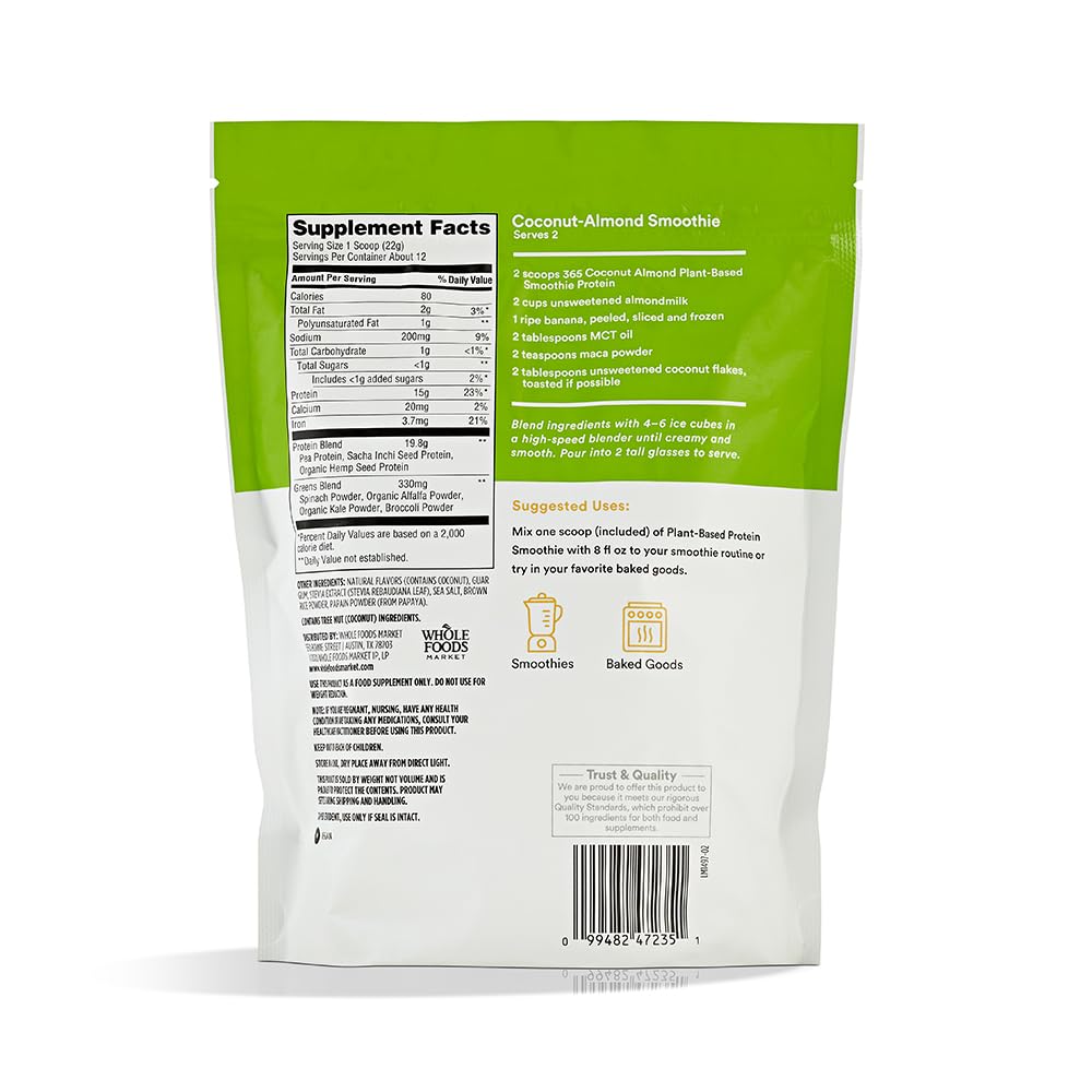 365 by Whole Foods Market, Protein Plantpowder Smoothie Coconut Almond, 9 Ounce