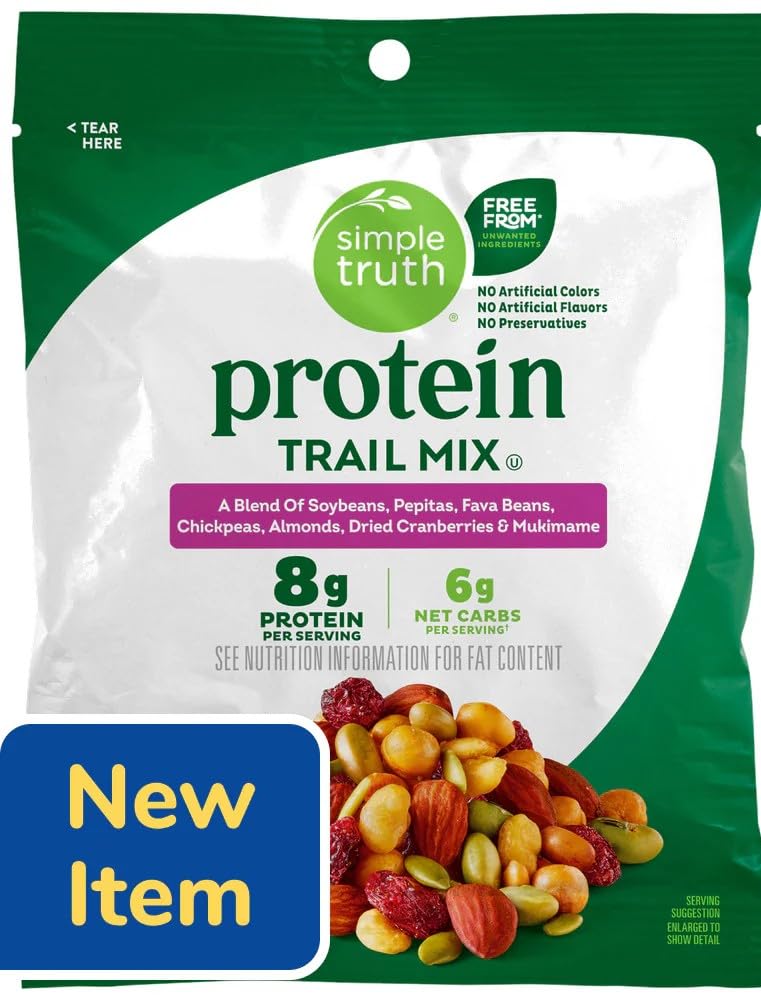 Simple Truth Protein Trail Mix, Soybeans, Pepitas, Almonds, Dried Cranberries, 8g Protein per Serving, 8 oz (2 Pack)