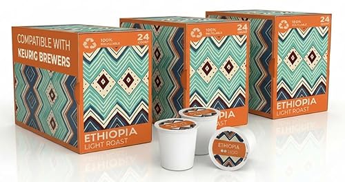 Atlas Coffee Club Coffee Pods - Light Roast, Single-Origin Ethiopia, 72 Count - Compatible with Keurig K-Cup Brewers - 100% Recyclable, Premium